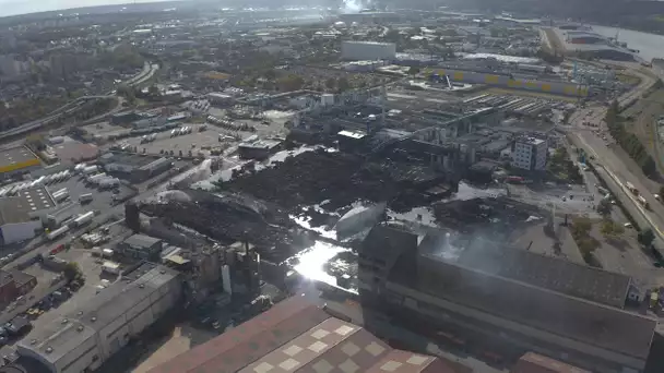 Des images de drone spectaculaires de l'usine de Lubrizol après l'incendie