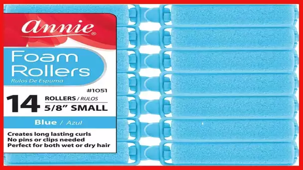 Annie Salon Style Small Foam Hair Rollers - 5/8" Blue - 14 Piece Set - Soft Heat-less Hair Curling