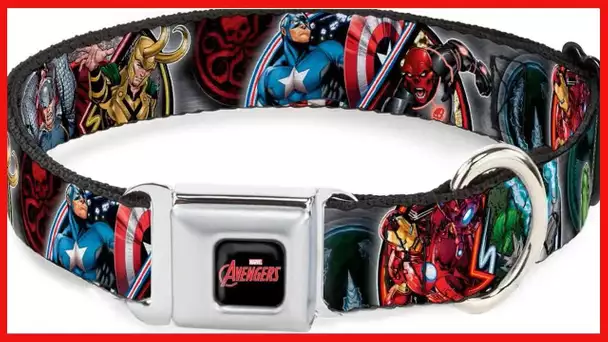 Buckle-Down Seatbelt Buckle Dog Collar - Marvel Avengers Superhero/Villain Poses - 1" Wide - Fits 9