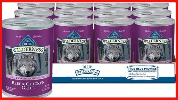 Blue Buffalo Wilderness High Protein, Natural Adult Wet Dog Food, Beef & Chicken Grill 12.5-oz cans