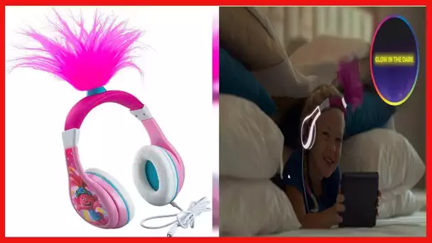 eKids Trolls World Tour Poppy Kids Headphones, Glow in The Dark, Stereo Sound, 3.5mm Jack, Wired