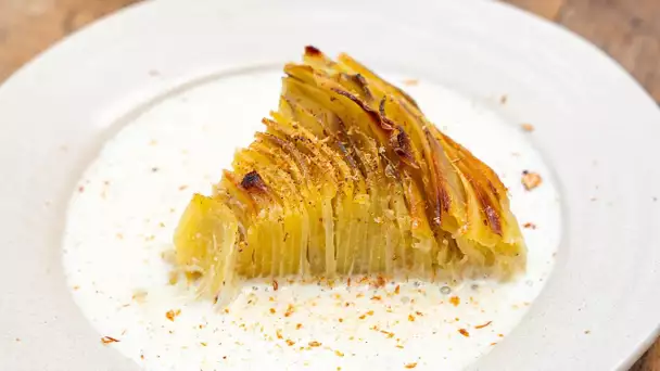 Recette zéro-déchet - Gratin dauphinois en spirale, espuma d’épluchures