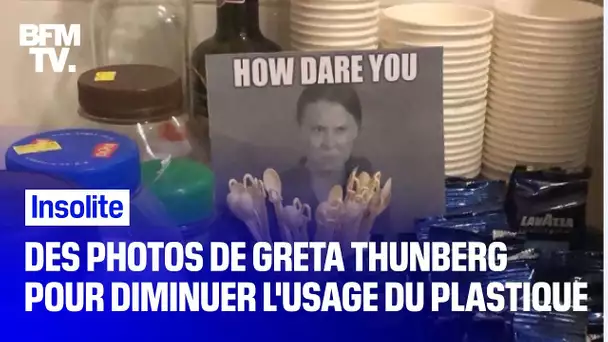 Des photos de Greta Thunberg pour décourager les salariés à utiliser du plastique