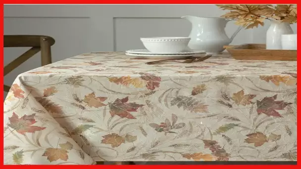 Benson Mills Autumn Jacquard Printed Fabric Tablecloth for Fall, Harvest, and Thanksgiving
