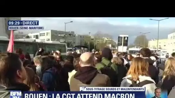 Les syndicats et le personnel de santé attendent Emmanuel Macron de pied ferme à Rouen