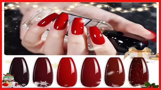 GAOY Burgundy Red Gel Nail Polish Set of 6 Colors Including Black Glitter Red Gel Polish Kit U V LED