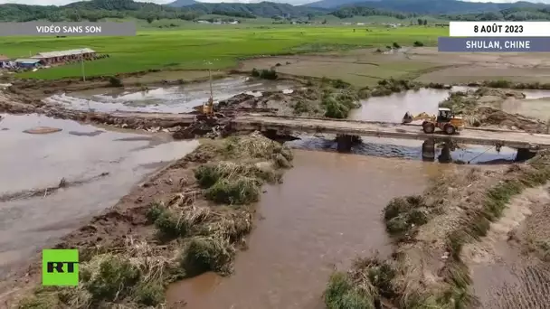 Chine : un drone filme les destructions du typhon Doksuri à Shulan
