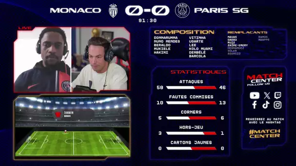 Match Center : AS Monaco vs. Paris Saint-Germain