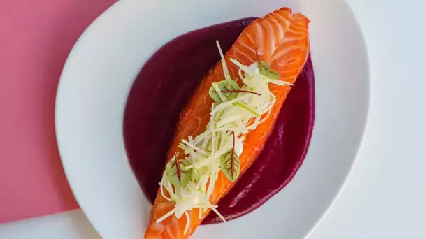 RECETTE  #23 - Saumon gravlax, crème de betterave balsamique, pomme verte - Fabrice Mignot