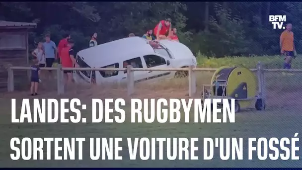 Landes: en plein entraînement, des rugbymen aident un automobiliste à sortir sa voiture d'un fossé