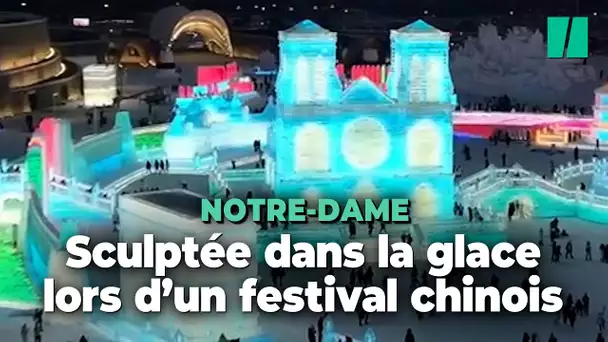 La cathédrale Notre-Dame illuminée dans la glace lors d’un festival chinois