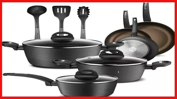 NutriChef 12-Piece Nonstick Kitchen Cookware Set - Professional Hard Anodized Home Kitchen Ware Pots
