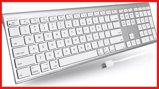 Macally Ultra Slim USB Wired Computer Keyboard - Works as Windows or Mac Wired Keyboard - Full Size