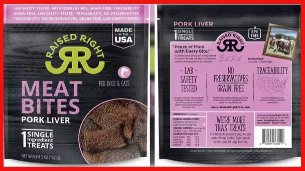Raised Right Meat Bites, Single Ingredient Liver Treats for Dogs & Cats - 5 oz. Bag