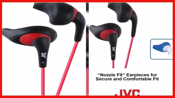 JVC Black and Red Nozzel Secure Comfort Fit Sweat Proof Gumy Sport Earbuds with long colored cord