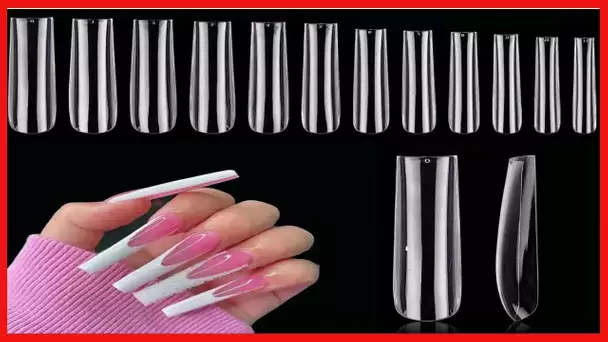 504PCS 3XL Clear Nail Tips for Acrylic Nails Professional, XXXL Extra Long Tapered Square Full Cover