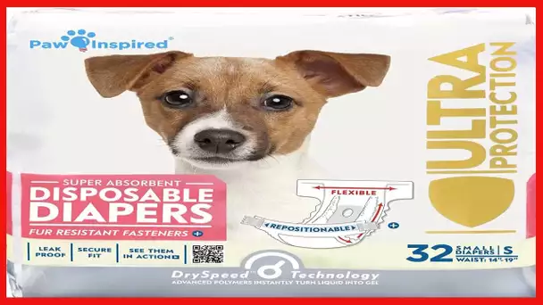 Paw Inspired 32ct Disposable Dog Diapers | Female Dog Diapers Ultra Protection | Diapers for Dogs
