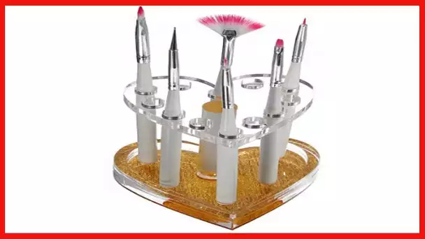 Wenettion Makeup Nail 12 Holes Acrylic Gel Brush Pen Holder Heart Gold Rest Stand Display