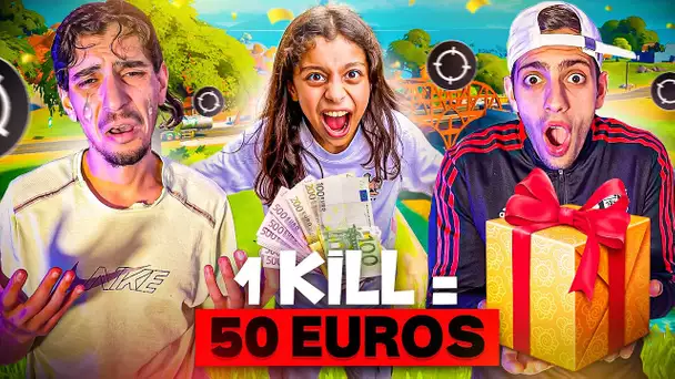 1 KILL = 50€ POUR MA PETITE SOEUR SUR FORTNITE CHAPITRE 1 😭 ( Je suis ruiné)