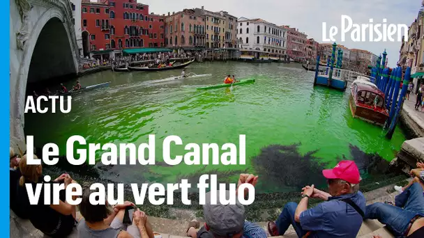 Venise : un tronçon du Grand Canal vire au vert fluo, une action écolo ?