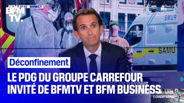 Alexandre Bompard, PDG du groupe Carrefour, répond aux questions de BFMTV et BFM Business