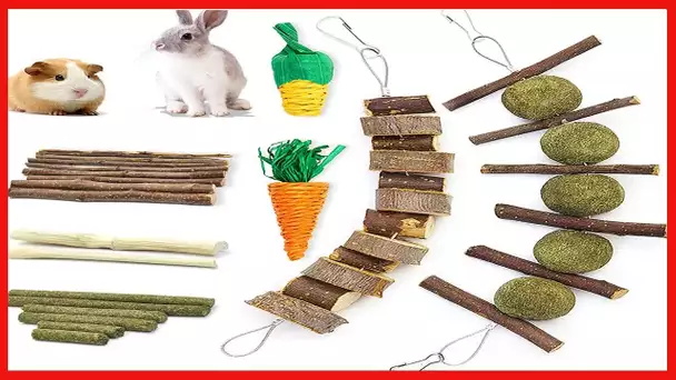 blu&ben Rabbit Chew Toys for Teeth Grinding Rabbit Toys Natural Apple Wood Sticks with Timothy Hay