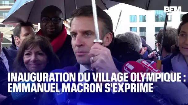 Emmanuel Macron s'exprime lors de l'inauguration du village olympique à Saint-Denis