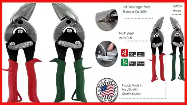 MIDWEST Aviation Snip Set - Left and Right Cut Offset Tin Cutting Shears with Forged Blade