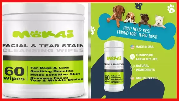 MOKAI FACE and Eye Wipes for Dogs and Cats | Soft Fragrance-Free Formula Dog Face Wipes and Dog Eye