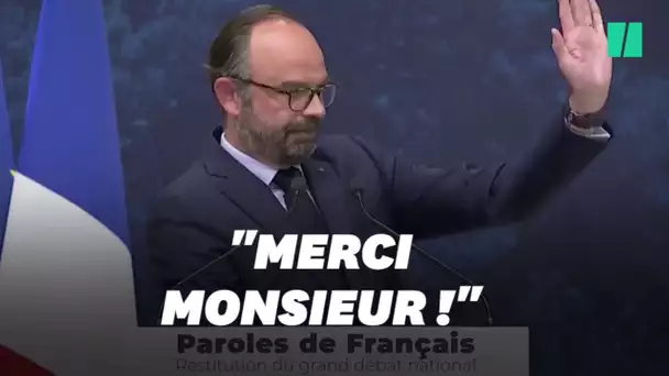 Grand débat: Édouard Philippe interrompu par un mécontent