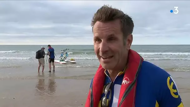 Deux Britanniques battent le record de traversée de la Manche en... pédalo-tandem