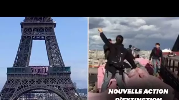 Climat: sur la tour Eiffel, Extinction Rebellion déploie une banderole