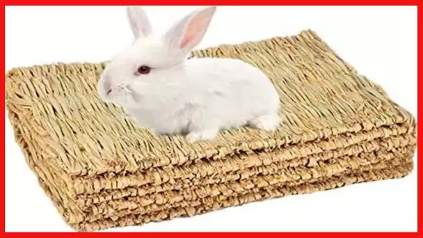 SWSTINLING 3 Pack Rabbit Bunny Mat, Natural Straw Woven Grass Bed Mat Chew Toy Bed for Small Animal