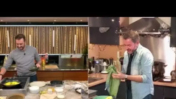 VIDEO Jérôme Anthony se brûle dans Tous en cuisine et déconcentre Cyril Lignac