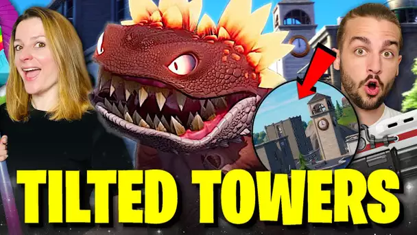 TILTED TOWERS SE FAIT DETRUIRE PAR UN DINOSAURE GEANT SUR FORTNITE ! MISE A JOUR FORTNITE DUO FR