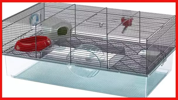 Favola Hamster Cage Includes Free Water Bottle, Exercise Wheel, Food Dish & Hamster Hide-Out Large