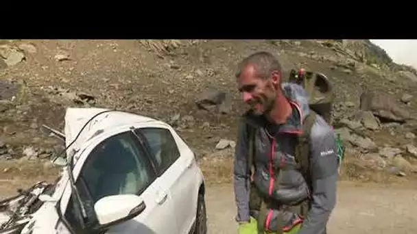 Eboulement de rochers sur un parking de Bramans