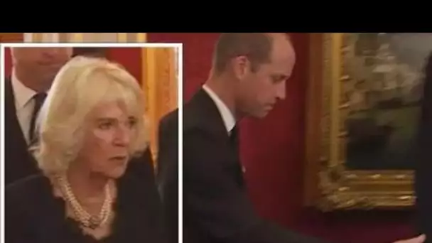 Le prince William vient en aide à Camilla alors que la reine consort trébuche sur scène –