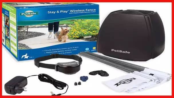 PetSafe Stay & Play Wireless Pet Fence with Replaceable Battery Collar, Covers up to 3/4 Acre,