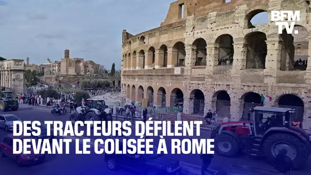 Colère des agriculteurs: à Rome, des tracteurs défilent devant le Colisée
