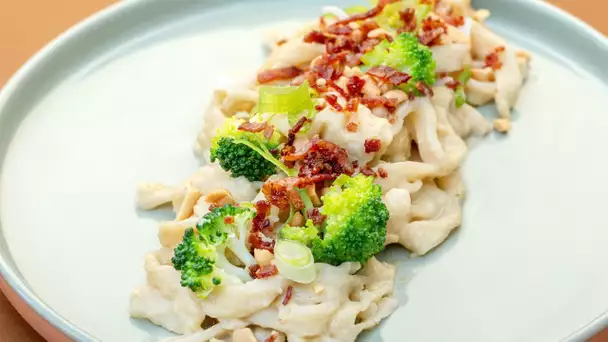 Recette zéro déchet - Udon cacahuètes brocoli lard