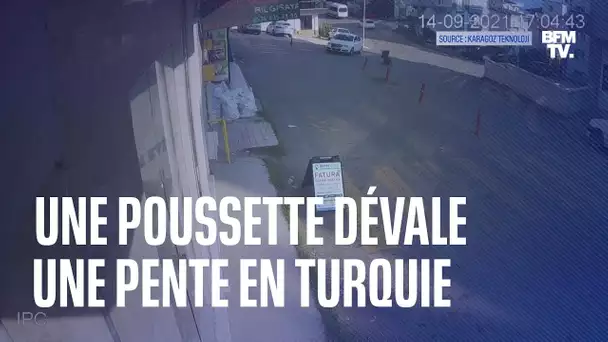 Une poussette avec un enfant dévale la pente et chute de 3 mètres