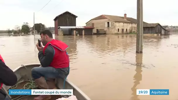 Le village de Fontet encerclé par les eaux de la Garonne
