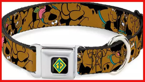 Dog Collar Seatbelt Buckle Scooby Doo Stacked Close Up Black 15 to 26 Inches 1.0 Inch Wide