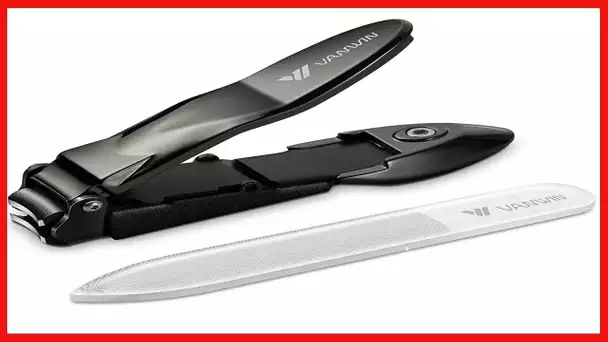 VANWIN Nail Clippers with Catcher, No Splash Fingernail Toenail Clippers with Sharp Curved Blade