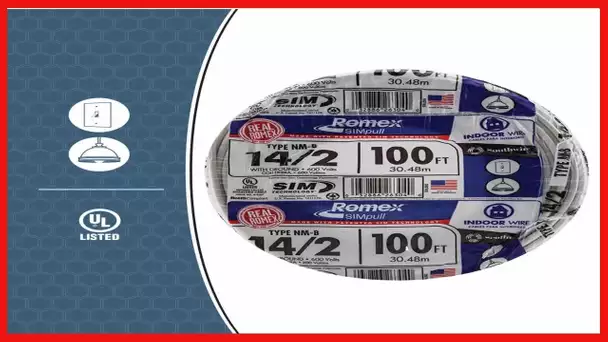 Southwire 28827423 100' 14/2 with ground Romex brand SIMpull residential indoor electrical wire type
