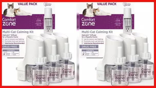 3 Diffusers Plus 6 Refills | Comfort Zone Multi-Cat Calming Diffuser Kit (Value Pack) for a Peaceful