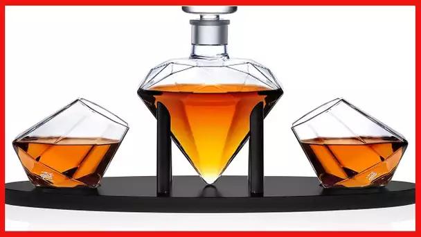 Dragon Glassware Decanter with Glasses Set, Diamond Shaped Decanter Naturally Aerates Whiskey