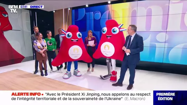 Les "Phryges", mascottes des JO de Paris, en visite sur le plateau de Première édition