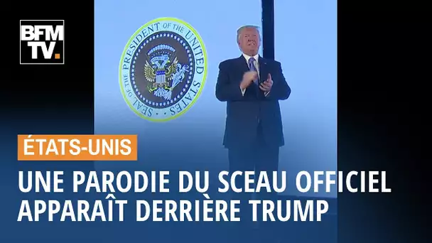 Quand une parodie du sceau présidentiel apparaît derrière Donald Trump